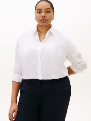 white koszula curve o kroju oversize z czystego lnu dla kobiety - tommy hilfiger