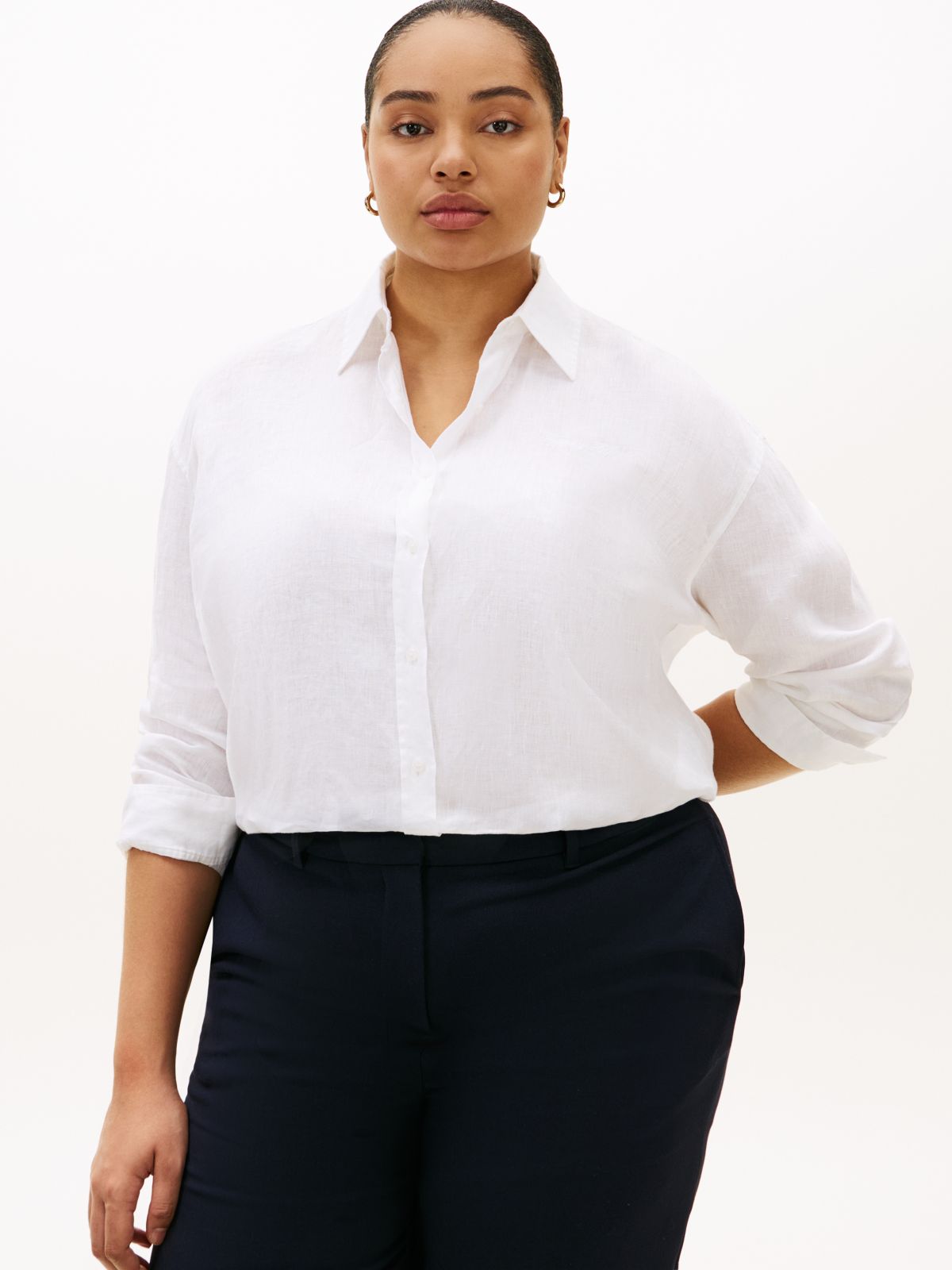 Curve Pure Linen Oversized Fit Shirt — White