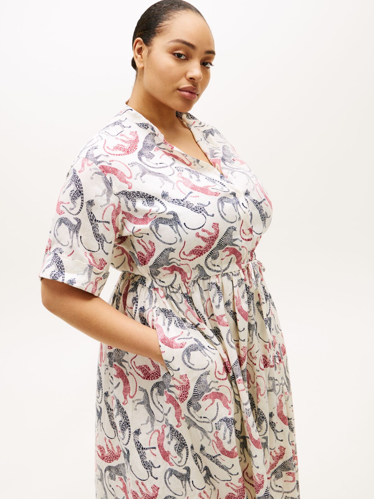 Curve Pure Linen Midi Shirt Dress — Beige