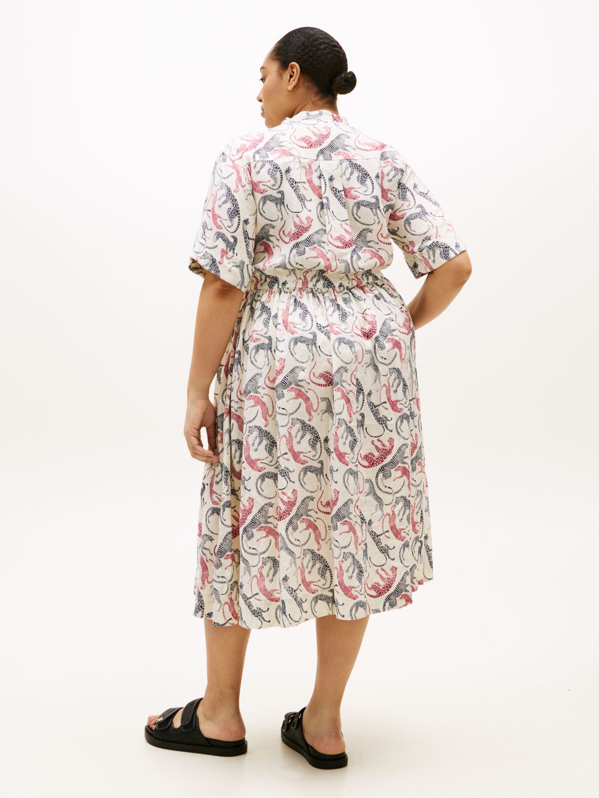 Curve Pure Linen Midi Shirt Dress — Beige