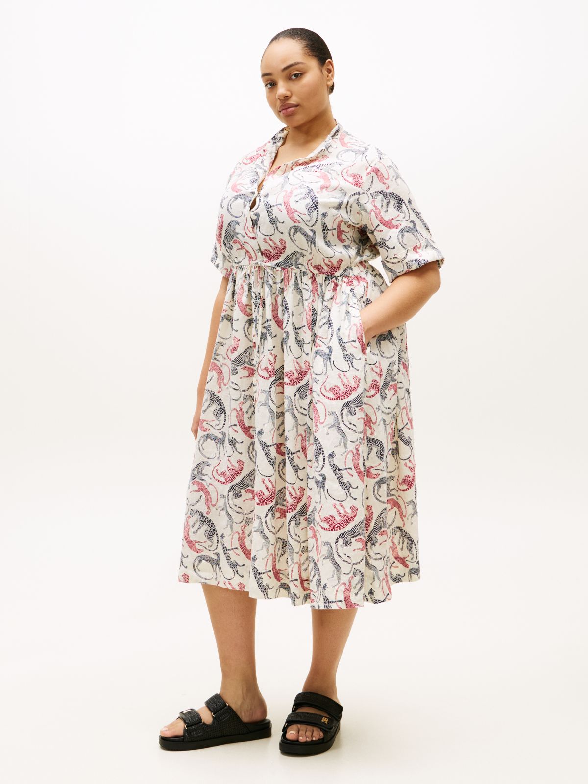 Curve Pure Linen Midi Shirt Dress — Beige