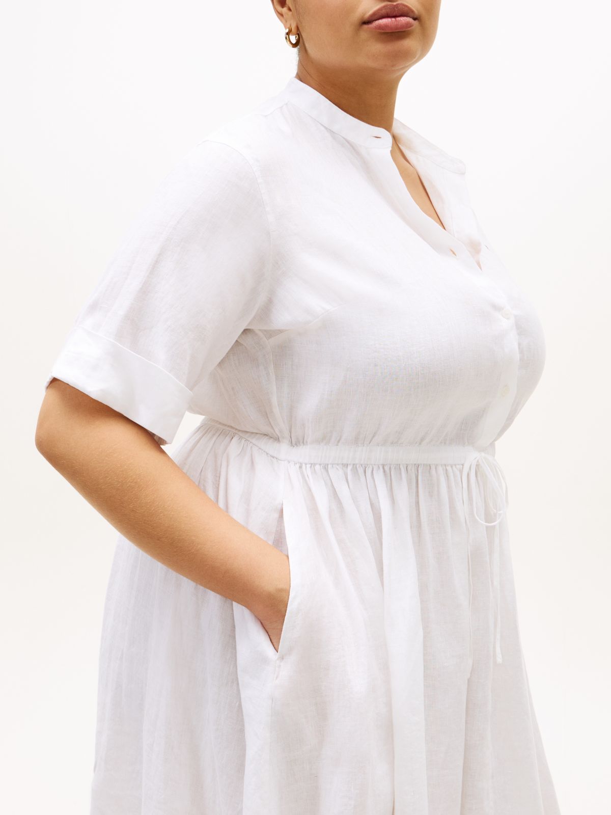 Curve Pure Linen Midi Shirt Dress — White