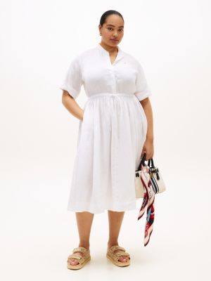 white curve print pure linen midi shirt dress for women tommy hilfiger
