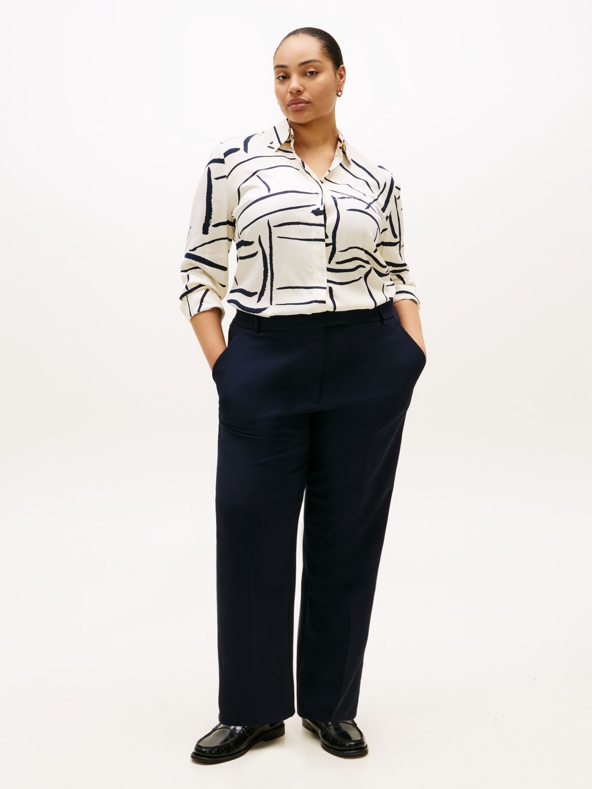 Curve Regular Fit Gold-Tone Button Shirt — White