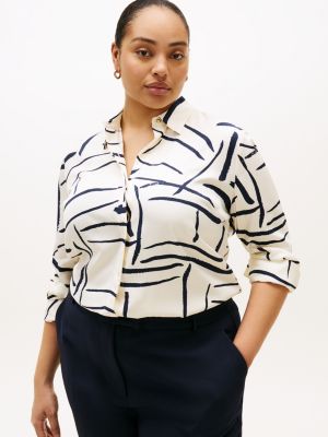 white curve regular fit gold-tone button shirt for women tommy hilfiger