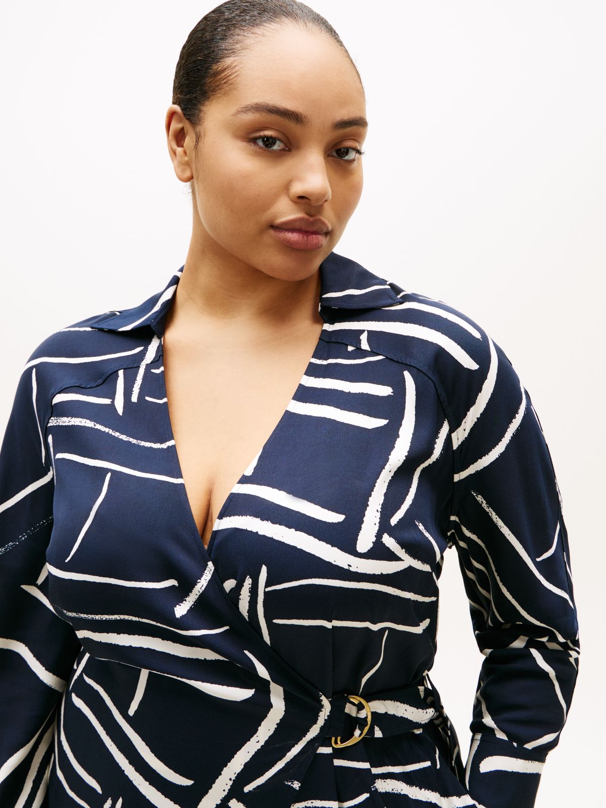 Curve Relaxed Wrap Midi Dress — Blue