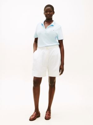 white curve linen blend wide leg shorts for women tommy hilfiger