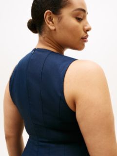 Curve Gold-Tone Button Linen Blend Midi Dress — Blue 2