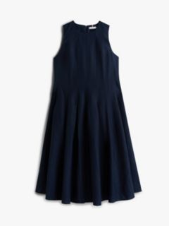 Curve Gold-Tone Button Linen Blend Midi Dress — Blue 5