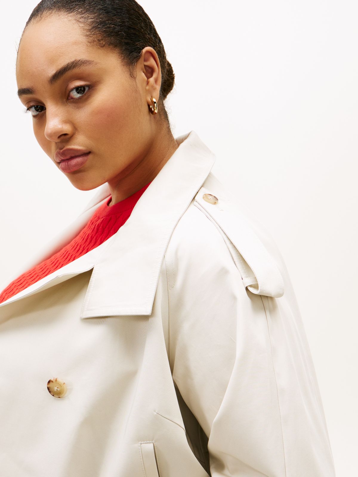 Curve Water Repellent Short Trench Jacket — Beige