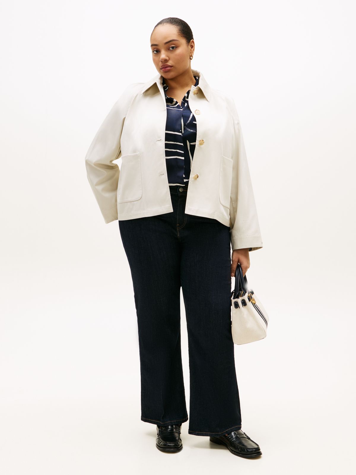 Curve Water Repellent Collared Relaxed Short Jacket — Beige