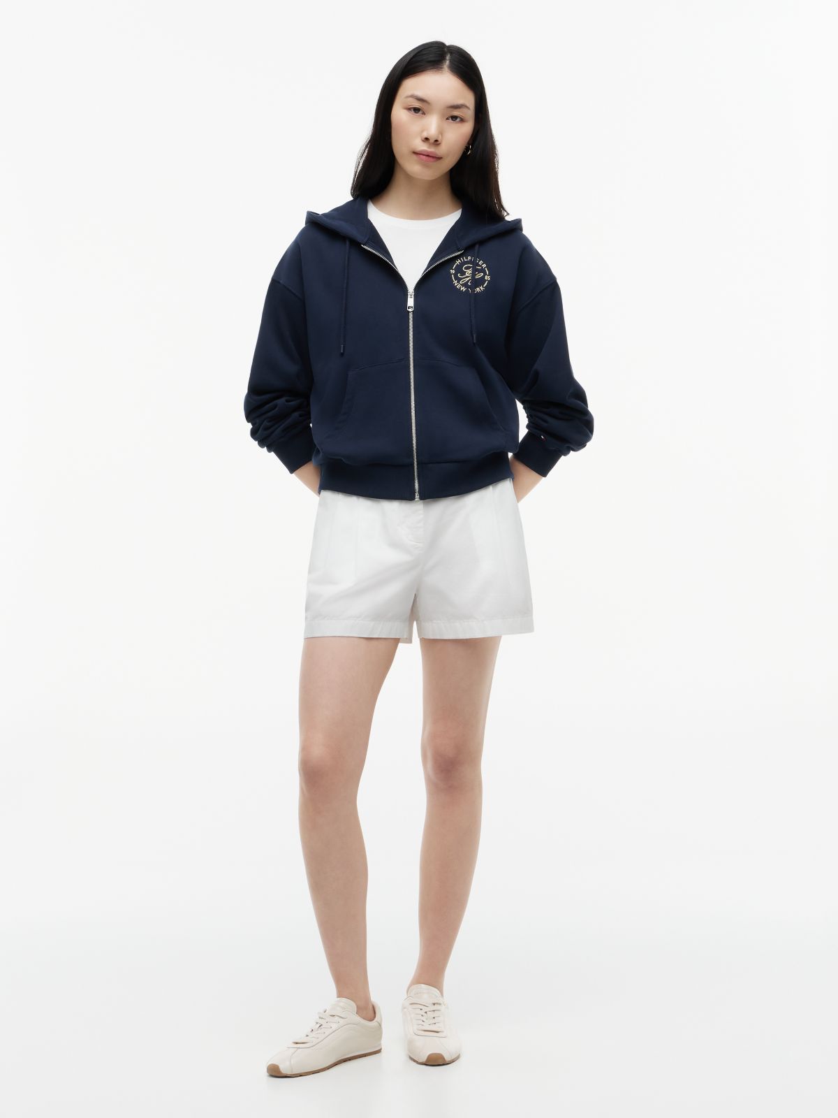 Logo Embroidery Zip-Thru Hoody — Blue