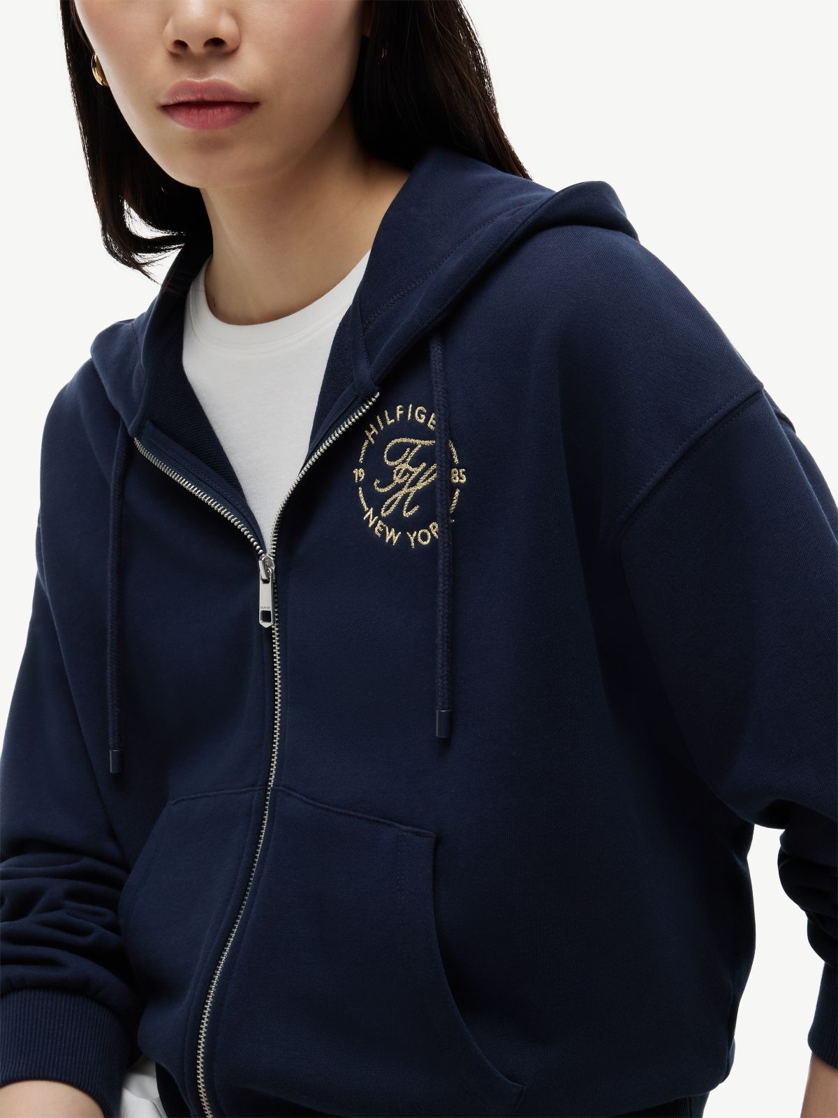 Logo Embroidery Zip-Thru Hoody — Blue