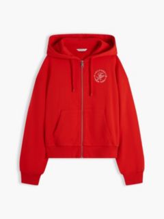Logo Embroidery Zip-Thru Hoody — Red 5