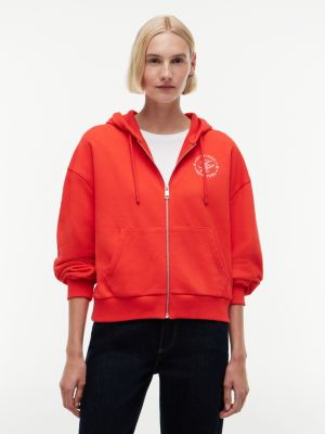 red logo embroidery zip-thru hoody for women tommy hilfiger