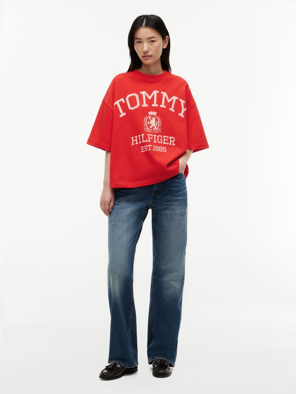 Crest Relaxed Oversized T-Shirt — Red
