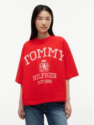t-shirt oversize décontracté à blason red pour femmes tommy hilfiger