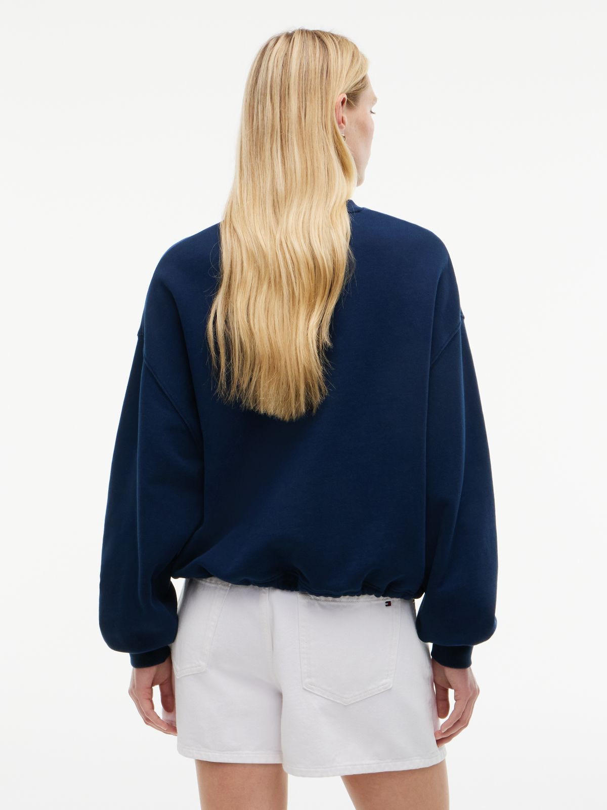 Crest Logo Drawstring Hem Relaxed Sweatshirt — Blue