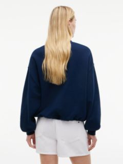 Crest Logo Drawstring Hem Relaxed Sweatshirt — Blue 4