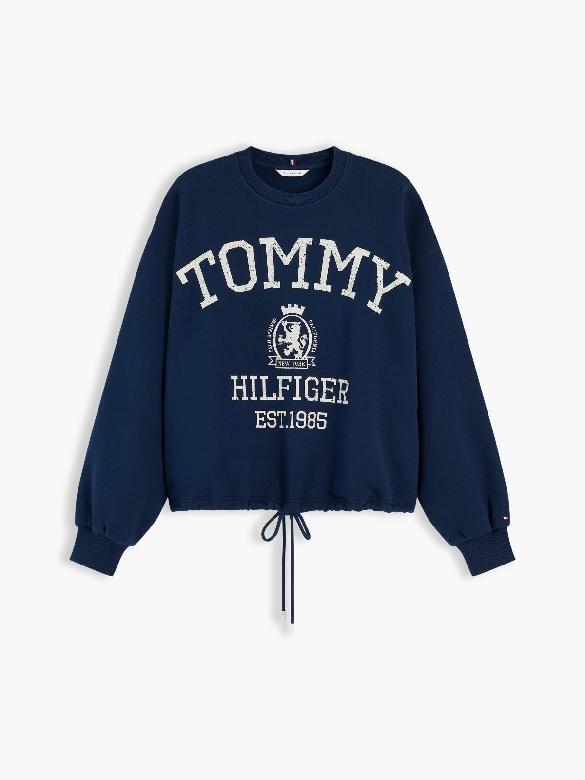 Crest Logo Drawstring Hem Relaxed Sweatshirt — Blue