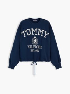 Crest Logo Drawstring Hem Relaxed Sweatshirt — Blue 5