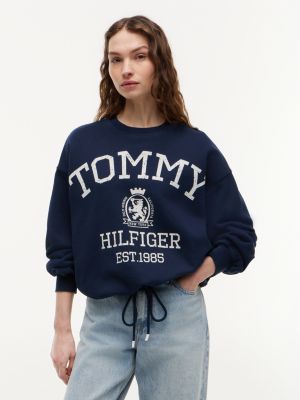 blue crest logo drawstring hem relaxed sweatshirt for women tommy hilfiger