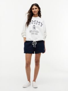 Crest Logo Drawstring Hem Relaxed Sweatshirt — White 2