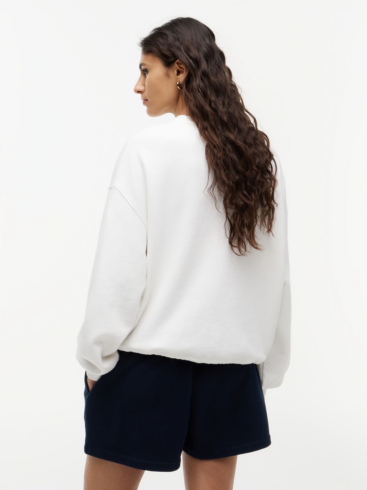 Crest Logo Drawstring Hem Relaxed Sweatshirt — White