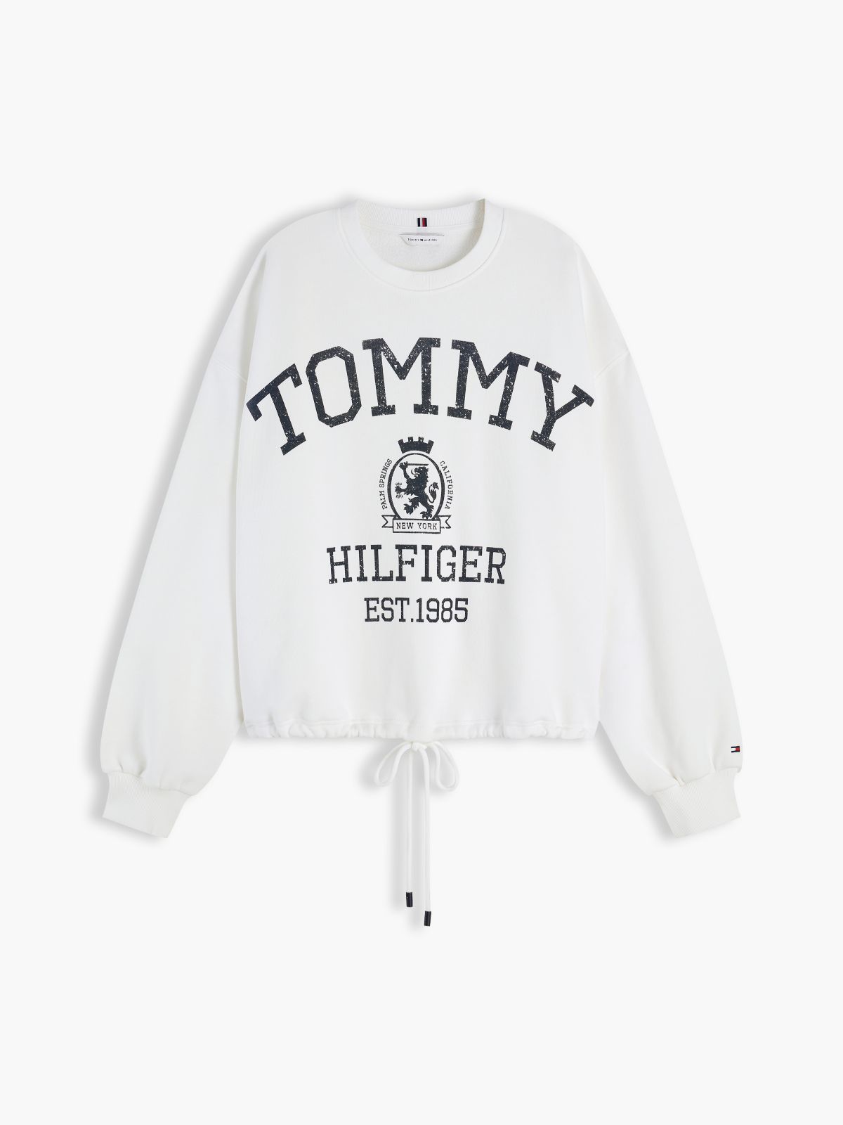 Crest Logo Drawstring Hem Relaxed Sweatshirt — White