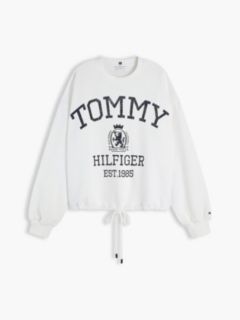 Crest Logo Drawstring Hem Relaxed Sweatshirt — White 5