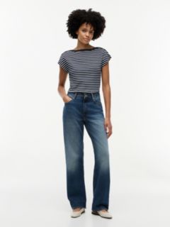 Gold-Tone Button Boat Neck T-Shirt — Multi 2