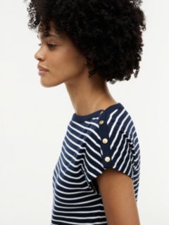 Gold-Tone Button Boat Neck T-Shirt — Multi 3