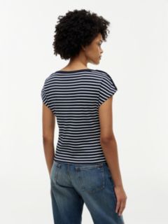 Gold-Tone Button Boat Neck T-Shirt — Multi 4