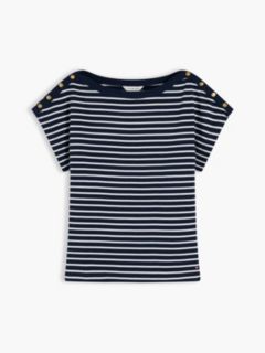 Gold-Tone Button Boat Neck T-Shirt — Multi 5