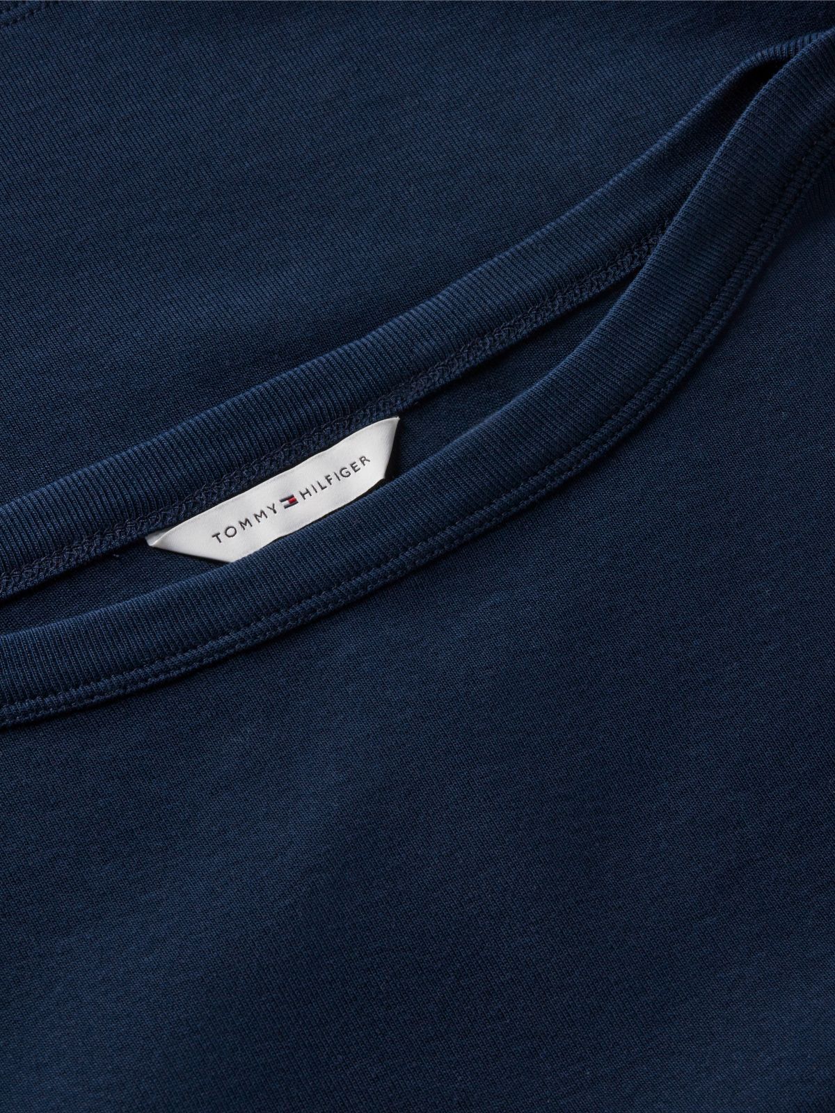 Gold-Tone Button Boat Neck T-Shirt — Blue