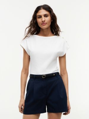 white gold-tone button boat neck t-shirt for women tommy hilfiger