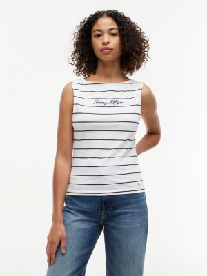 blue slim boat neck tank top for women tommy hilfiger