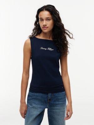 débardeur slim à col bateau blue pour femmes tommy hilfiger