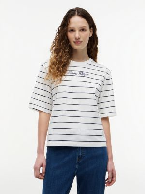 multi relaxed fit t-shirt mit logo und rundhals für damen - tommy hilfiger