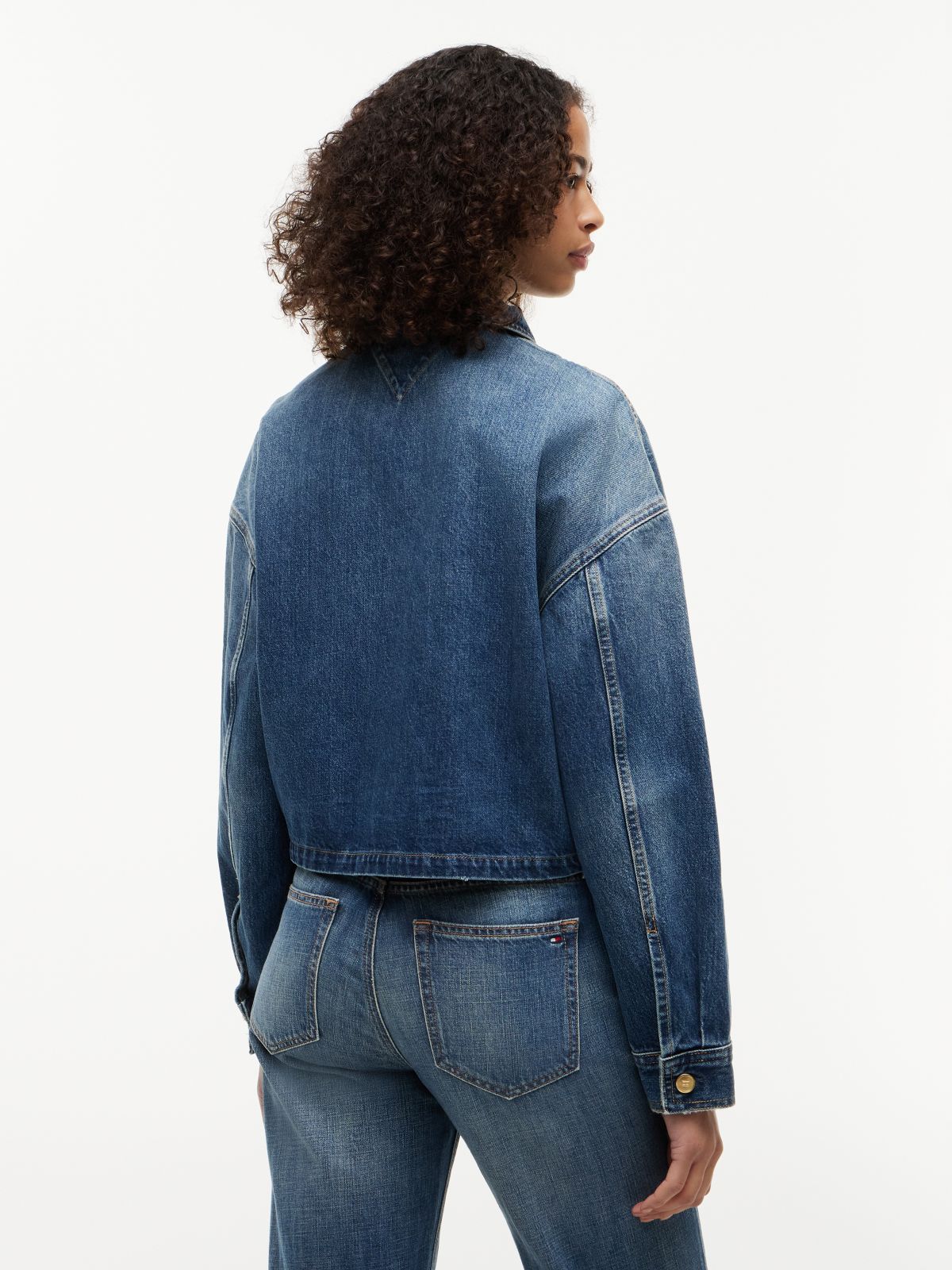 Flag Horsebit Relaxed Denim Jacket — Blue