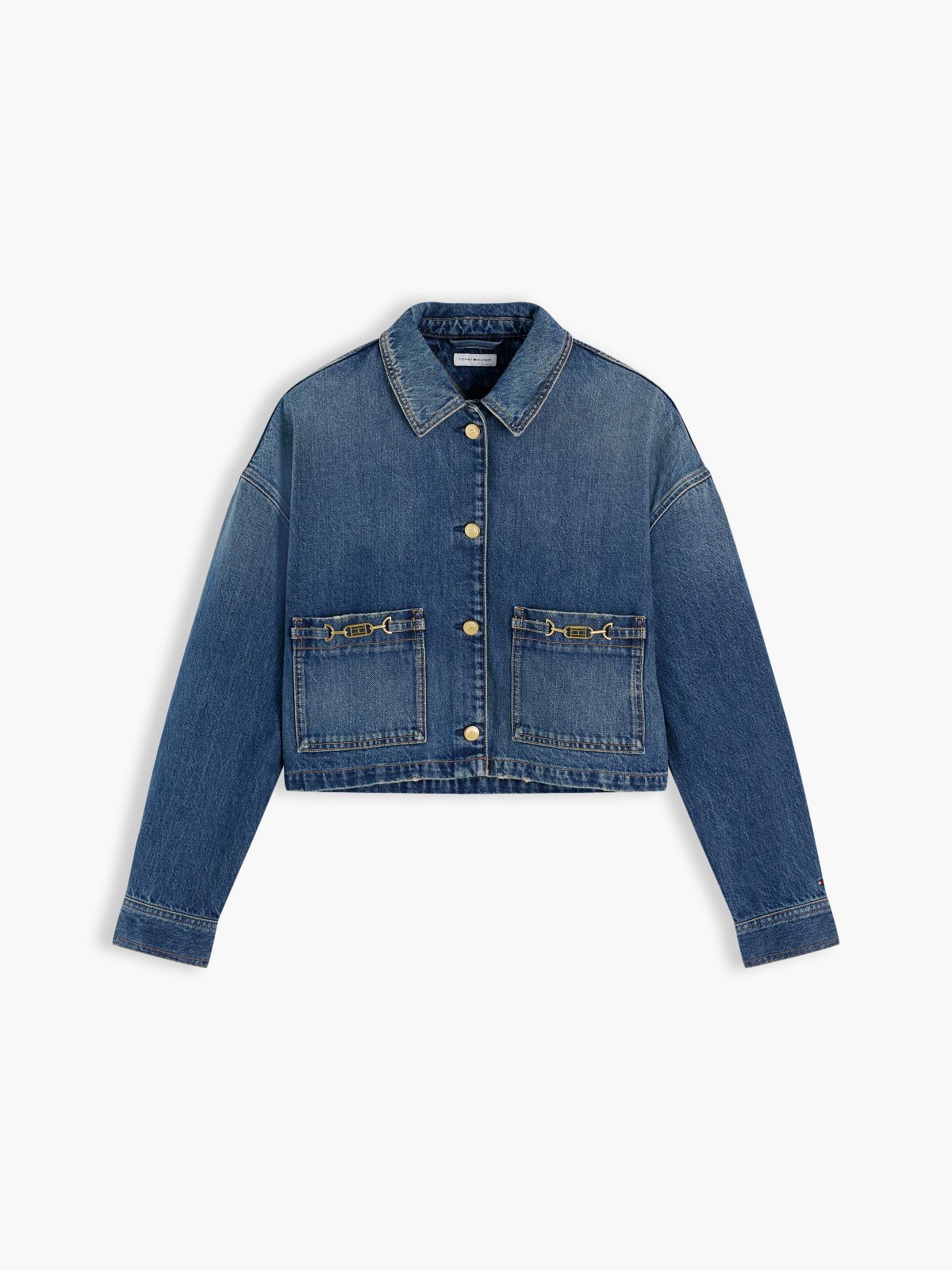 Flag Horsebit Relaxed Denim Jacket — Blue