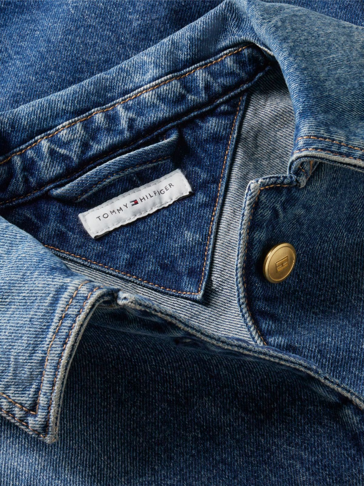 Flag Horsebit Relaxed Denim Jacket — Blue