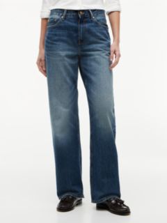 Gold-Tone Button Mid Rise Loose Straight Jeans — Blue 2
