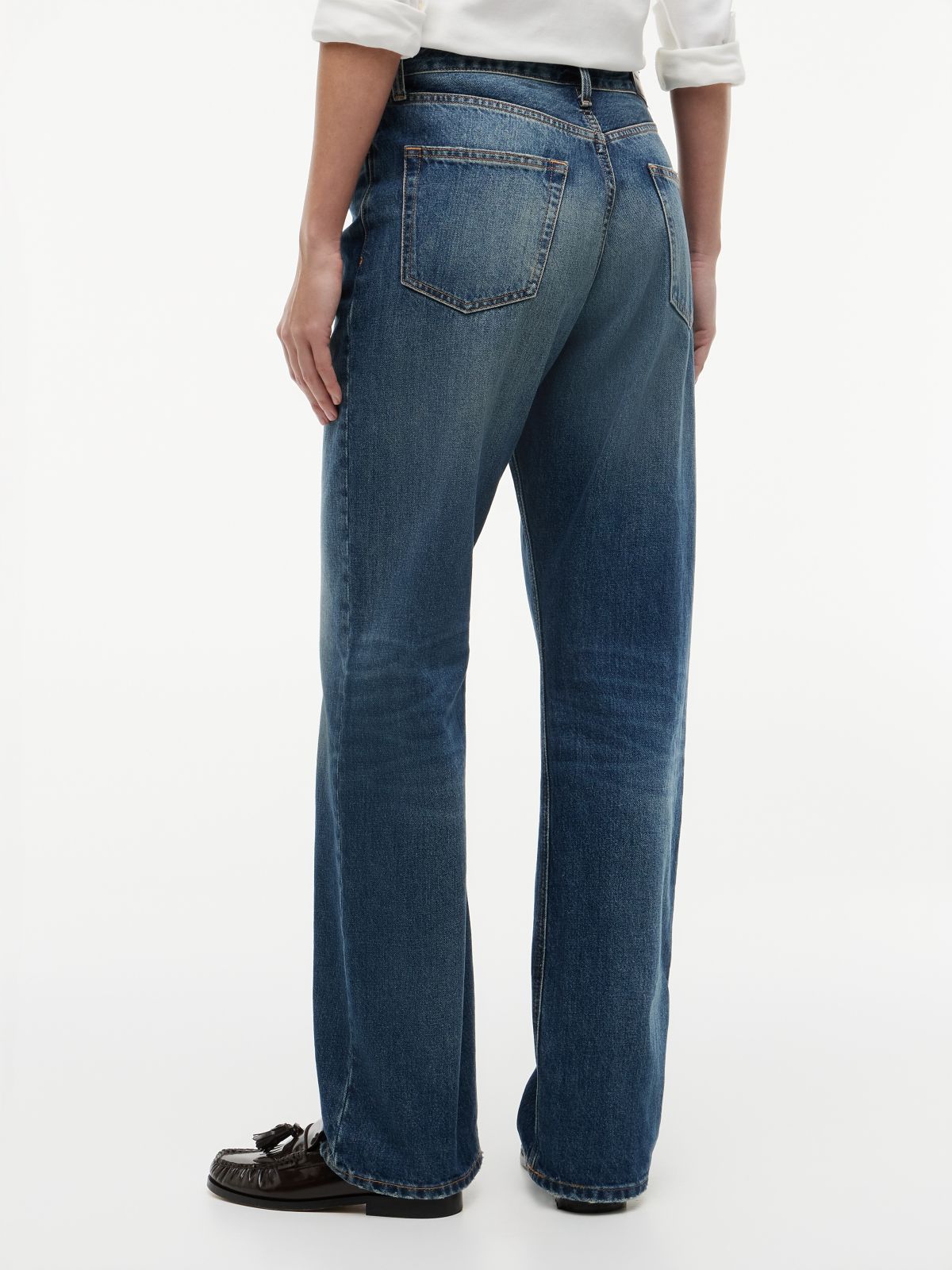 Gold-Tone Button Mid Rise Loose Straight Jeans — Blue