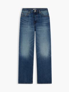 Gold-Tone Button Mid Rise Loose Straight Jeans — Blue 5