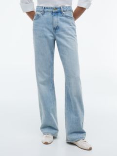 Gold-Tone Button Mid Rise Loose Straight Jeans — Blue 2