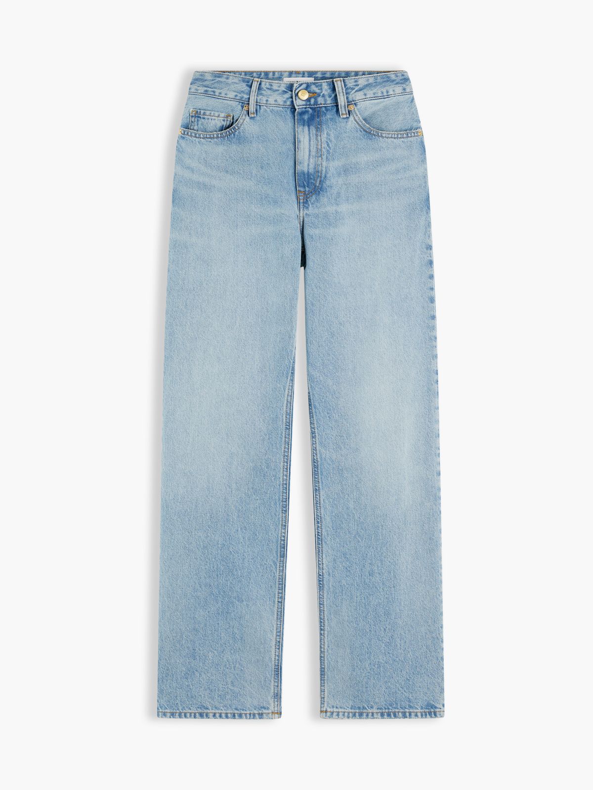 Gold-Tone Button Mid Rise Loose Straight Jeans — Blue