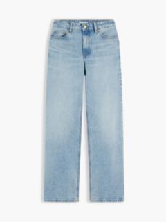Gold-Tone Button Mid Rise Loose Straight Jeans — Blue 5