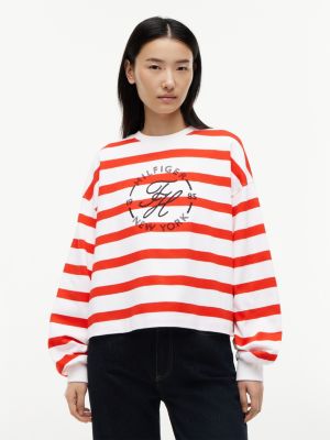 multi logo relaxed crew neck sweatshirt for women tommy hilfiger