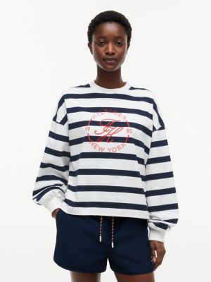 multi logo relaxed crew neck sweatshirt for women tommy hilfiger